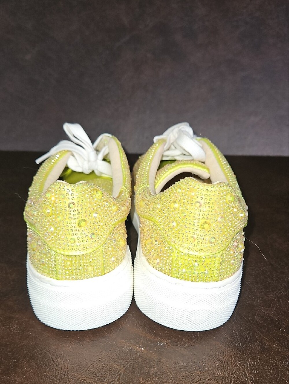 Betsey Johnson Sidny Bright Citron Yellow Crystal Embellished Platform Sneakers - Picture 5 of 11